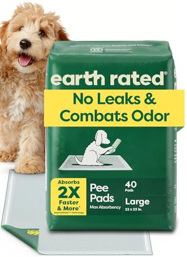Earth Rated Max Absorbency Puppy Pee Pads for Dogs Absorbs 2X Faster & 2X More, Leak-Proof, Odor Control Potty Training, Unscented, Large, 22” x 23”, 40 Count