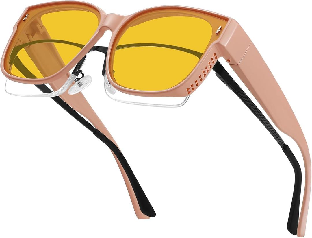 MEETSUN Night Driving Glasses for Women Trendy Square Large Frame Fit Over Glasses Night Vision Sunglasses (Brown)