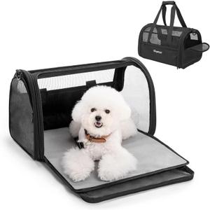 BurgeonNest Soft-Sided Dog Carrier Airplane Approved for Small Dogs Side-Expandable Pet Cat CarrierLightweight Puppy Purse 0-15 lbs, 17.7x11x11 Inchs Up to 16lbs, Black