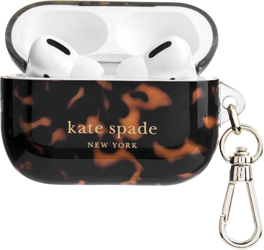 kate spade new york AirPods Pro Protective Case with Keychain Ring - Tortoiseshell, Compatible with AirPods Pro 2nd / 1st Generation