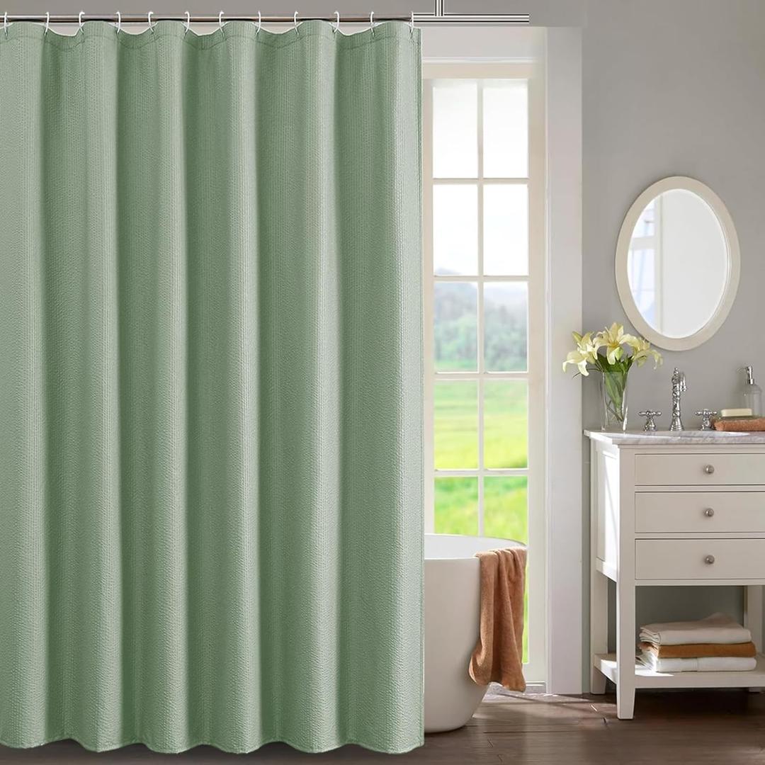 OWENIE Sage Green Shower Curtain for Bathroom 96 Inches Extra Long, Elegant 3D Embossed Textured Fabric Shower Curtains, Water Repellent, Machine Washable, Hotel Style, 72" W x 96" L, Sage Green