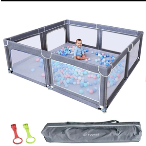 Todale Baby Play Yard - 70 x 59 in, Grey - Extra Large Mesh Playpen for Babies & Toddlers - Tear-Resistant Oxford Fabric & Suction Cup Feet - Breathable Zipper Gate & 360° Visibility