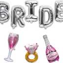 Wedding Balloon Set - 40 Inch Silvery Bride Balloons, Pink Champagne, Rose Gold Ring, Pink Wine Glass - Party Decorations