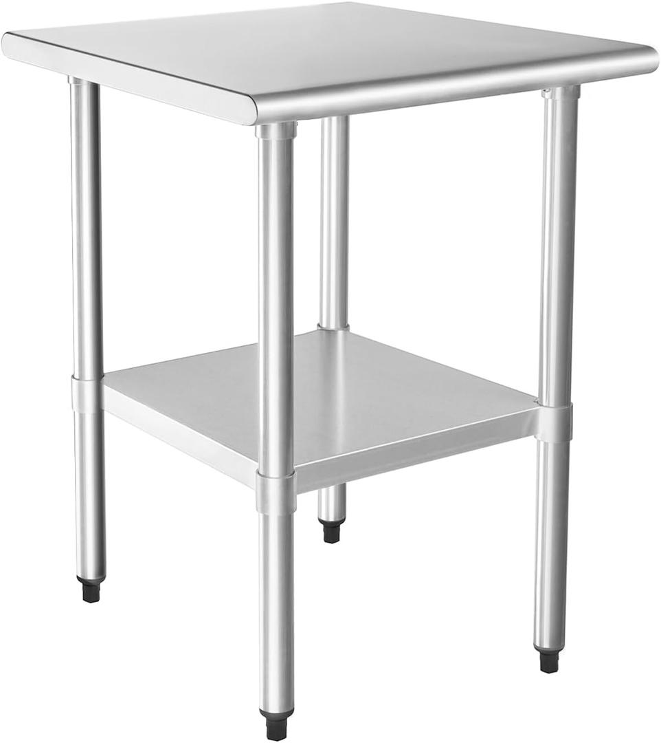 HARDURA Stainless Steel Table 24X24 Inches with Undershelf and Galvanized Legs NSF Heavy Duty Commercial Prep Work Table for Restaurant Kitchen Home and Hotel