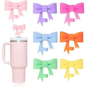 GAISHION 7 pcs Cute Bow Straw Covers Cap Toppers Compatible with Stanley 40/30 oz Tumbler Cups,Reusable Silicone Straws Lids Tips Protectors for 0.4 in/10mm Stanleys Cup Accessories, Pack of 2 