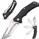 Eafengrow EF908 Pocket Knife Sanding Finished D2 Steel Blade G10 Handle Pocket Clip and Liner Lock with Titanium Coating Tactical Camping Survival Tool Knives (BLACK)