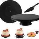 12 inch Revolving Cake Stand with Spatula, Black Rotating Cake Turntable for Cake, Bamboo Fiber, Multi-Functional Rotating Cake Stand for Decorating Used as Cake Plate Holder & Serving Platter