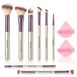 SOYOK Makeup Brush Set, Premium Synthetic Makeup Brushes with 2 Puffs, 8 Pcs Make up Brushes for Powder Concealers Eye Shadows Blush, Brush Kit with Gift Box for Beginners Professional Travel (Sliver)