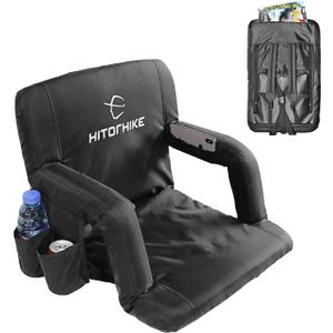 HITORHIKE Stadium Seat for Bleachers or Benches Portable Reclining Stadium Seat Chair with Padded Cushion Chair Back and Armrest Support (21", Black)