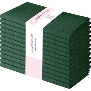 PurpleEssences Set of 12 Hemstitch Cloth Dinner Napkins 100% Cotton - Soft Durable Washable - Ideal for Wedding Christmas Holiday Winter - Perfect Everyday Use Table Linen 18x18 - Green