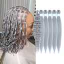 Silver Gray Braiding Hair Pre Stretched for Boho Braids 6 Packs/Lot 16in Curly Deep Wave Bohemian Braiding Hair Ez Braid Synthetic Knotless Extensions Hairs (#Silver Gray)