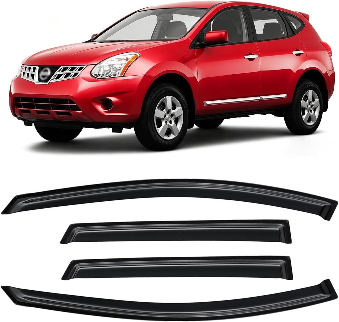 Rain Guards for 2009-2013 Nissan Rogue, Out-Channel Window Visor Shields Vent Deflector Shade Wind Dark Smoke for 2014-2015 Rogue Select SV SL S Krom 2010 2011 2012, Tape-On Outside-Mount, 4PCS