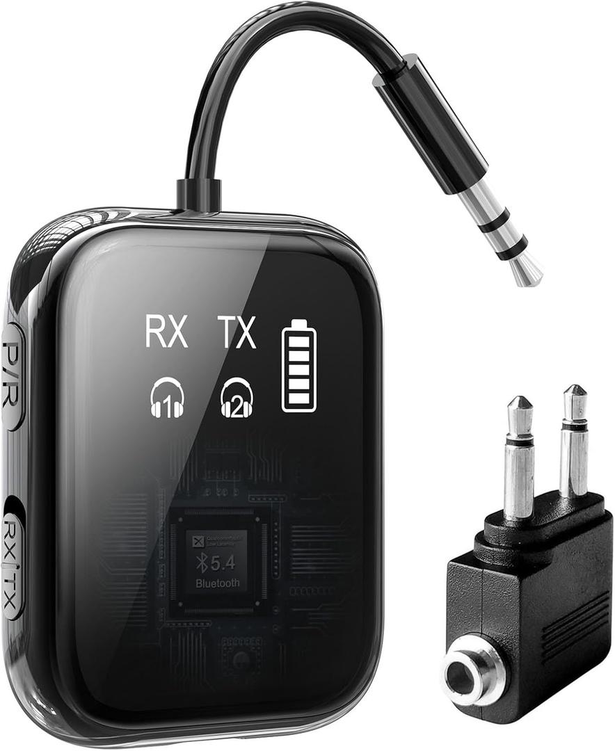 Bluetooth 5.4 Transmitter Receiver, Low-Latency for Gaming/TV/PC/Gym,2-in-1 Dual Mode for 2 Devices,Ideal for Airplane Travel, aptX Adaptive HD Audio, Wear-Resistant Ultra-Ceramic (Black)