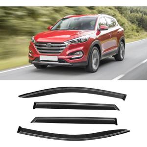 Window Visor for 2016-2021 Hyundai Tucson, Out-Channel Rain Guards Shields Vent Deflector Shade Wind Dark Smoke for 16-21 Tucson 2017 2018 2019 2020, Tape-On Outside-Mount, 4PCS