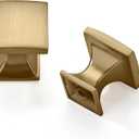 Khtumeware 9 Pack 1 inch Champagne Bronze Cabinet Knobs Zinc Satin Brass Square Drawer Pulls for Dresser Drawers