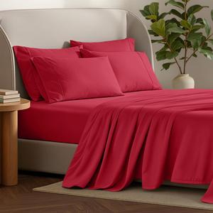 Bare Home Hotel Luxury King Sheet Set, Extra Soft - 6 Piece Set - Deep Pockets - Easy Fit - Cooling & Breathable - Wrinkle, Fade, Stain Resistant - Includes 4 Pillowcases (King, Red)