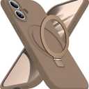 SKYLMW Compatible with iPhone 17 Case with Magnetic Invisible Stand Compatible with Mag-Safe Military Drop Tested Shockproof Silicone 17 Phone Cases for Women Men 6.3"Brown