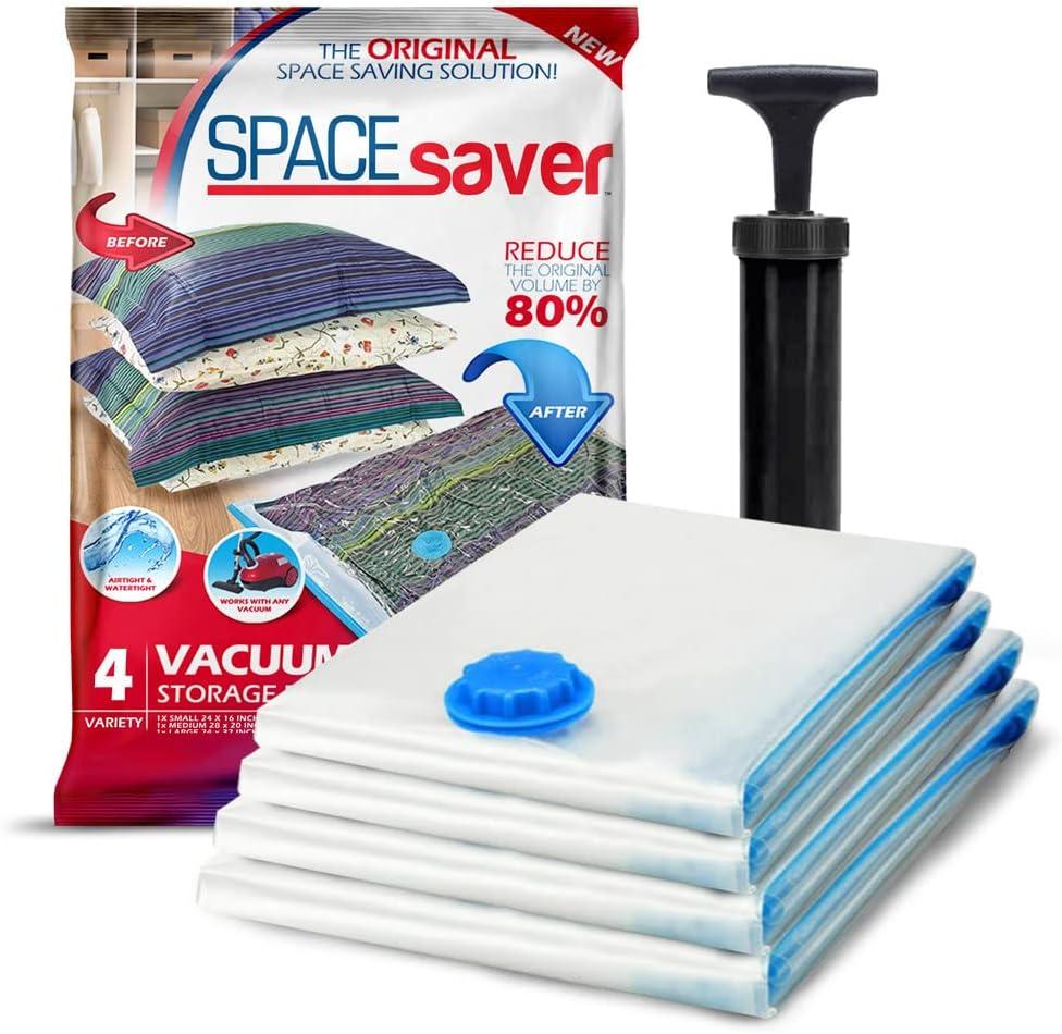 4 Pack Variety Vacuum Storage Bags for Comforters, Blankets & Clothes  Vacuum Sealed Compression Bags with Hand Pump  Space Saver Storage Bags for Bedding, Moving, Travel & Organization (2L & 2XL)