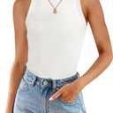 ZESICA Womens Summer Sleeveless Tank Tops Ribbed High Neck Racerback Slim Fitted Color Block Casual Shirts (Small, Cream)