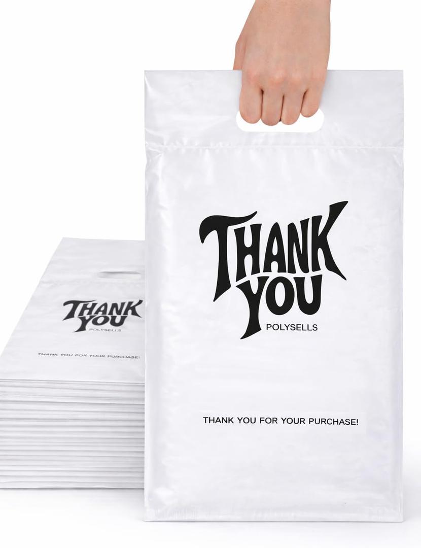 POLYSELLS Thank You Poly Mailers 10x13 inches 100 Pcs Waterproof Self-Sealing Shipping Bags with Handle for Clothing