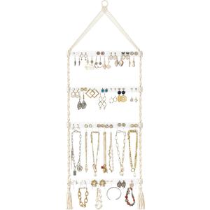 Mkono Hanging Jewelry Organizer Macrame Necklace Holder Wall Mounted Jewelry Hanger Earring Holder Organizer Boho Decor Over Door Jewelry Display Necklace Rack for Necklaces Bracelets Earrings