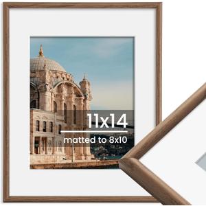 11x14 Picture Frame, Display Pictures 8x10 with Mat or 11x14 Without Mat, Wall Hanging Photo Frame, Walnut, 1 Pack (11x14-1P)
