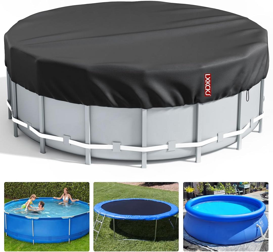 LXKCKJ 10 Ft Round Pool Cover, Solar Covers for Above Ground Pools, Summer Pool Cover Protector with Cover Accessories, Round Hot Tub Cover Ideal for Waterproof and Dustproof (Black)