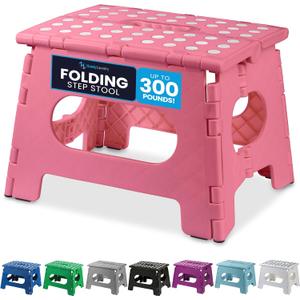 Handy Laundry Folding Step Stool - The Lightweight Step Stool is Sturdy Enough to Support Adults and Safe Enough for Kids. Opens Easy with One Flip. Great for Kitchen, Bathroom or Bedroom. (Pink) (9-Inch)
