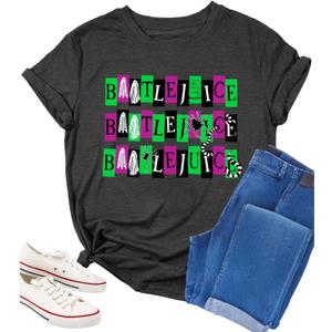 Halloween Shirts for Women Spooky T Shirts Funny Halloween Graphic Tees Party Gifts Casual Loose Short Sleeve (Gray, L)