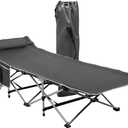 Zone Tech Folding Outdoor Travel Cot-Classic Grey Premium Quality Lightweight Portable Heavy Duty Adult and Kids Travel Cot with Large Pocket-Perfect for Hiking, Camping, and Outdoor Activity
