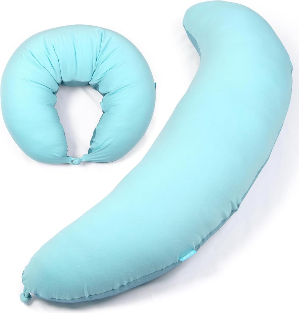 BYRIVER 39" Mint Green Blue C Shaped Body Pillow for Side Sleeping Adults Men Women, Anxiety Relief Hug Pillow, Small Pregnancy Pillow Legs Knees Support, Gifts for New Moms (L)