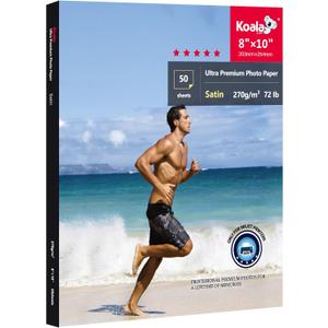 Koala Ultra Premium Photo Paper 8 x 10 In Satin Photo Printer Paper for Inkjet Printer Water-Resistant Semi Gloss 50 Sheets 72lb