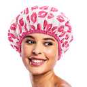 Reusable Shower Cap & Bath Cap & Lined, Oversized Waterproof Shower Caps Large Designed for all Hair Lengths with PEVA Lining & Elastic Band Stretch Hem Hair Hat - Fashionista Showered With Kisses 3 pack
