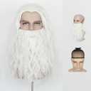 MISS U HAIR Long Curly White Beard and Wig Set Christmas Costume Hallween Wigs For Men Women