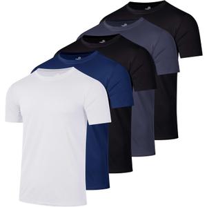 Real Essentials 5 Pack: Men's Dry-Fit Short Sleeve Crew Neck T Shirts Fitness Running Gym Workout Cool Exercise Athletic Tee (XX-Large)