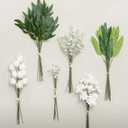 Ling's moment Artificial Greenery Stems Box Set, 86pcs with 6 Kinds of Faux Greenery Picks for DIY Bridal Bouquets, Wedding Floral Arrangement Table Centerpieces, Green & White
