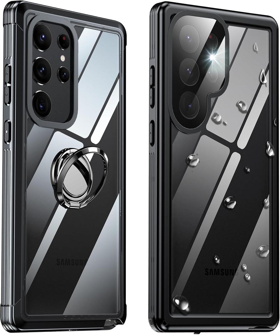 Suitable for Samsung Galaxy S23 Ultra 5G Waterproof Case 2 Pieces, Heavy-Duty Military Grade Drop Protection,Shockproof Protective Case,Black+Clear