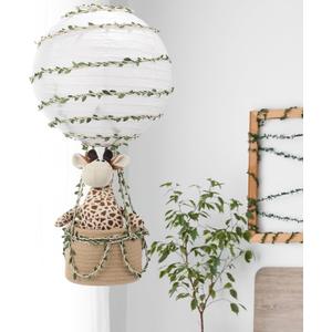 Rossesay Safari Hot Air Balloon Decor Handmade Jungle Hot Air Balloon Nursery Decor Lampshade Nursery Light Shade Include Giraffe for Hanging Room Birthday Party Baby Shower Decorations Gift Giraffe