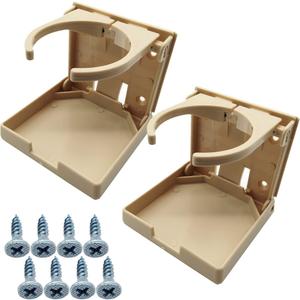 TIHOOD 2PCS Adjustable Folding Drink Holder with Screws/Adjustable Cup Holder for Marine/Boat/Caravan/Car (Beige)
