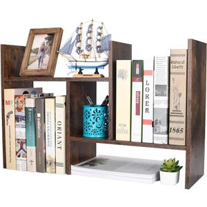PAG Adjustable Desktop Shelf Wood Small Bookshelf Desk Supplies Organizers and Accessories Storage Display Rack Office Decor, Antique Brown (Style 3)