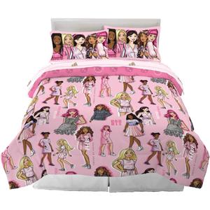 Franco Barbie Barbiecore Bedding Super Soft Comforter and Sheet Set with Sham, 7 Piece Full Size, (Official Licensed Product)