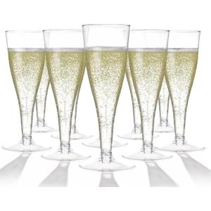 Prestee 100 Pack Clear Plastic Champagne Flutes - 4.5 oz Durable Disposable Champagne Glasses for Parties, Weddings, Toasting and Large Celebrations - Elegant Wine Glasses Stemware for Easy Cleanup, 100 Count