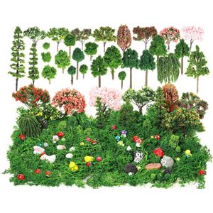 Hoteam 72 Pcs Miniature Garden Accessories Mini Moss Garden Animals Rabbit Owl Miniature Figurines Fake Diorama Trees Natural Outdoor Sheet for DIY Fairy Craft Decor