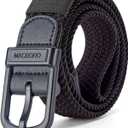 MACBORO Tsa Approved Hypoallergenic Nickel Free Non Metal Belt for Men Elastic Stretch Braided Golf Accessories Belt 1.38" (XL-Size 42Length 48"/120cm, Black)