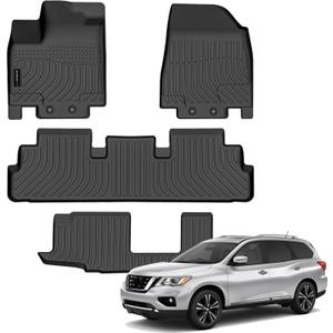 Auxko All Weather Floor Mats Fit for Nissan Pathfinder 2022-2025 2026(8 Seaters) / Infiniti QX60 (7 Seaters) TPE Rubber Liners Set All Season Guard Odorless Anti-Slip Floor Mats