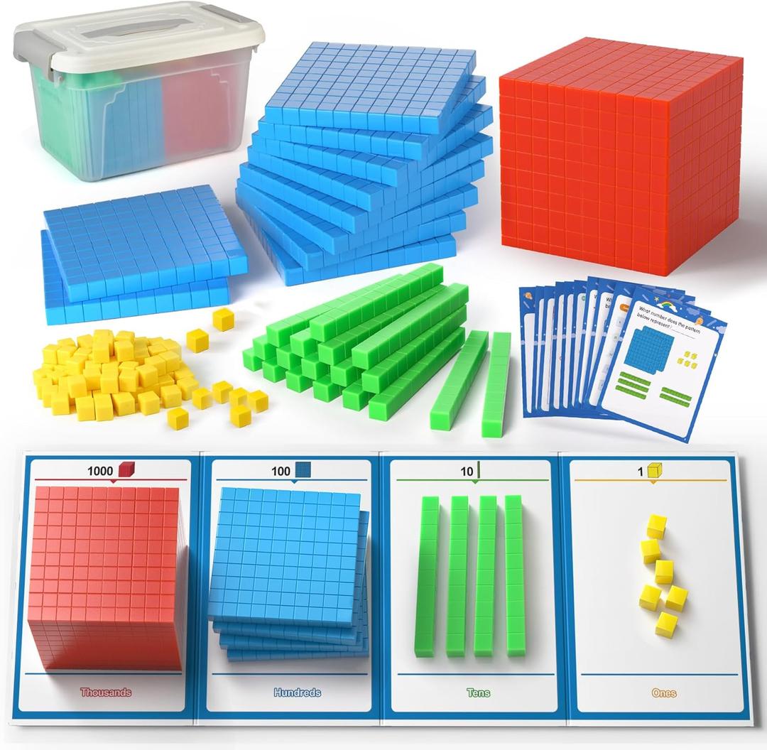 Base Ten Blocks with Place Value Chart - Math Manipulatives for Kids.Counting Blocks for Math to Help Educate Kindergarten Teachers.