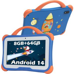 weelikeit Kids Tablet for Children, 7 inch Toddler Tablet 8GB RAM 64GB ROM Android 14 with Parent Control, Bluetooth, WiFi, Dual Camera, Educational App for Girls Boys(Blue)