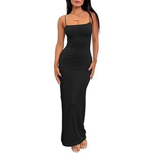 LILLUSORY Womens Summer Casual Slip Dresses Spaghetti Strap Double Lined Bodycon Maxi Dress, XL