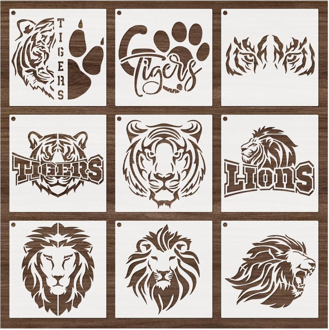yhslmh Lion Tiger Stencils for Painting on Wood Reusable Animal Spray Paint Stencil for Kids Crafts Canvas Furniture Wall Drawing Card Making Pattern Decorative (Lion Tiger)