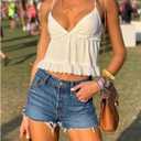 Verdusa Women's Ruffle Babydoll Tops Shirred Camisole Tops Backless Peplum Tops (White, L)